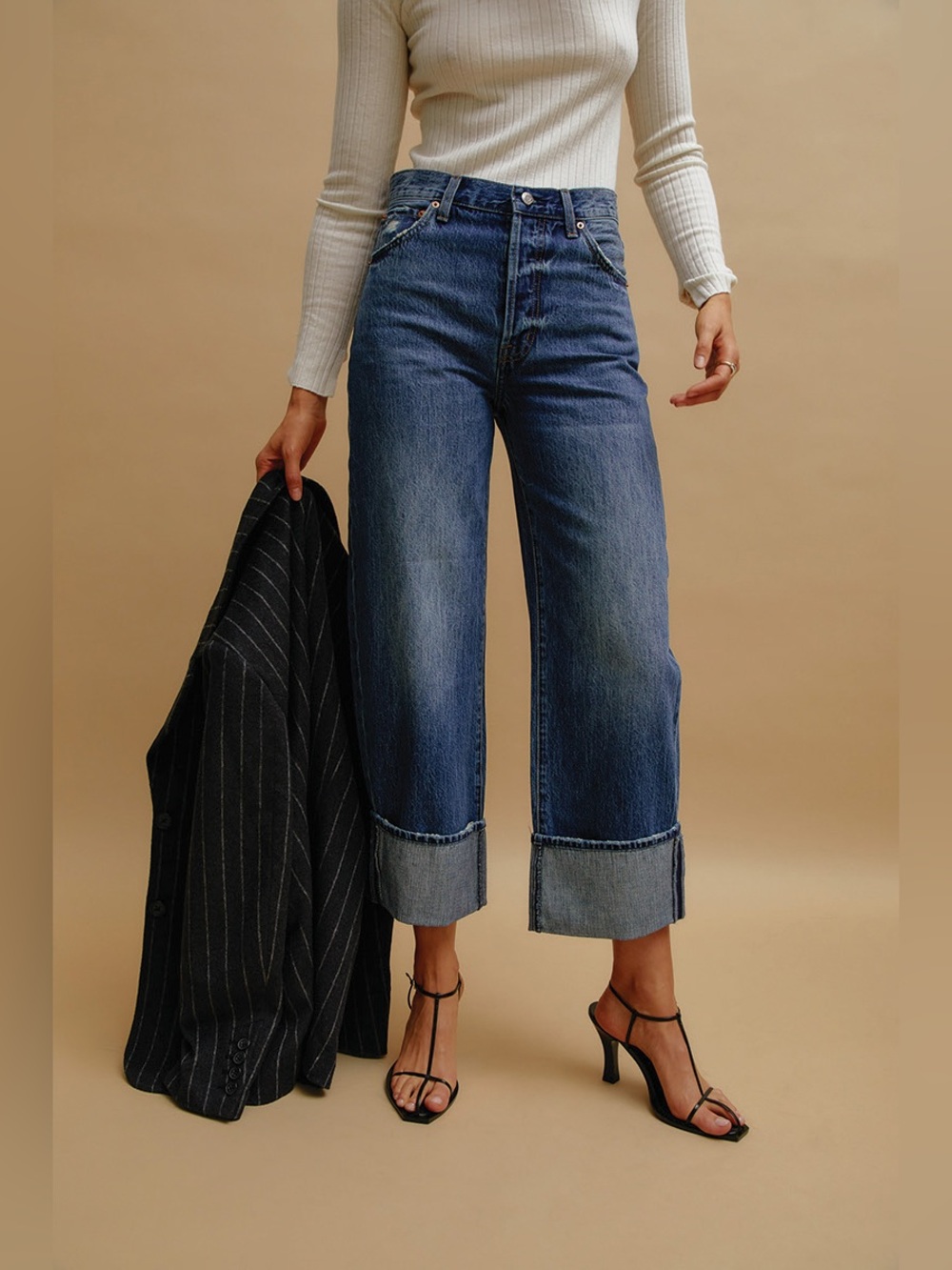 Pistola Ryder Cuffed Wide Leg Jeans 30 Dark Denim Fulton Wash NWT